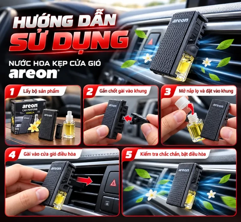 Nước hoa kẹp cửa gió ô tô Areon hướng dẫn sử dụng