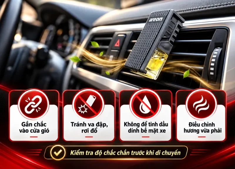 Nước hoa kẹp cửa gió ô tô Areon lưu ý khi sử dụng