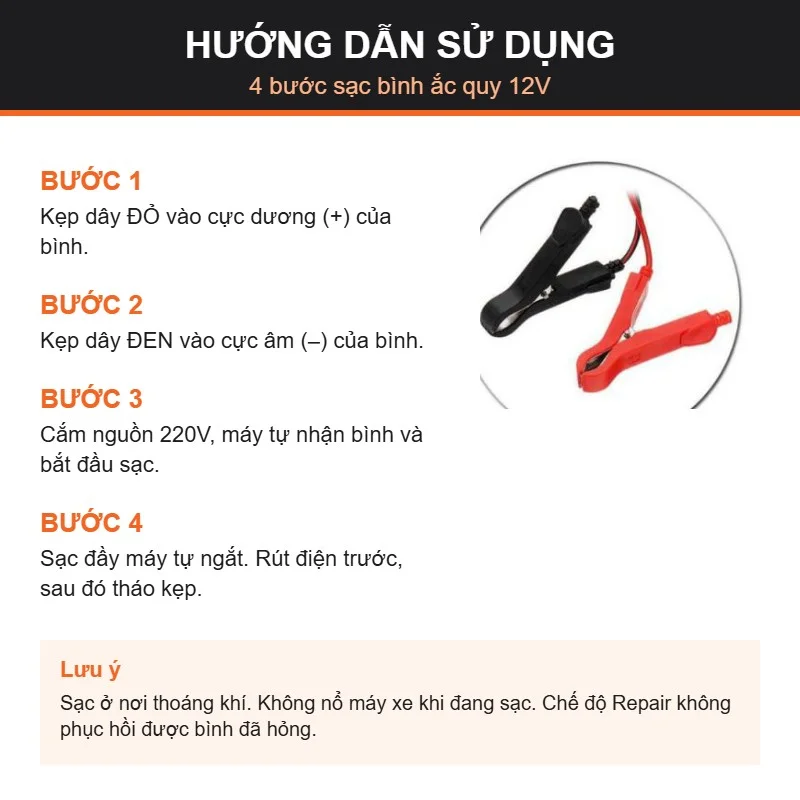 Hướng dẫn sử dụng sạc ắc quy Foxsur 12V